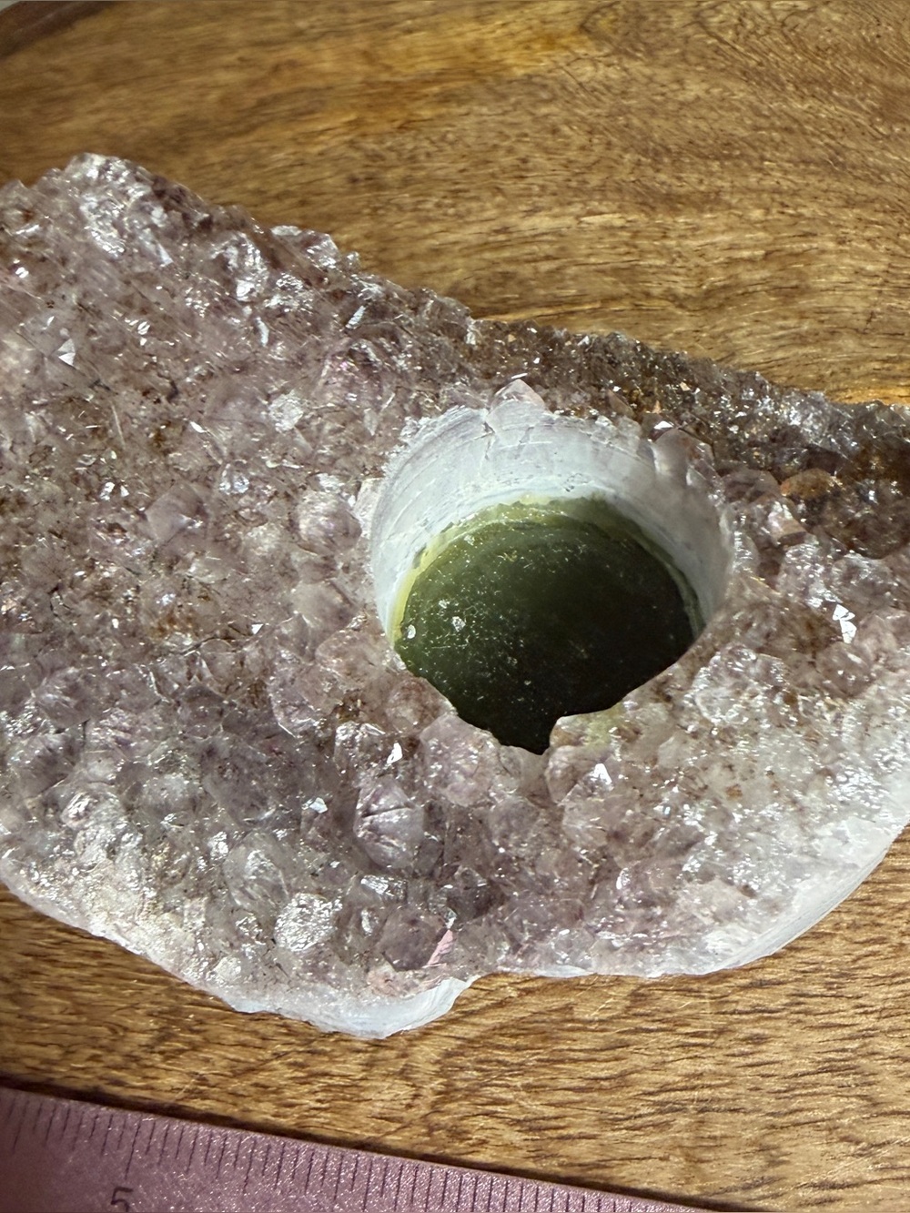 Natural Amethyst Crystal Candle Holder in Light Purple
